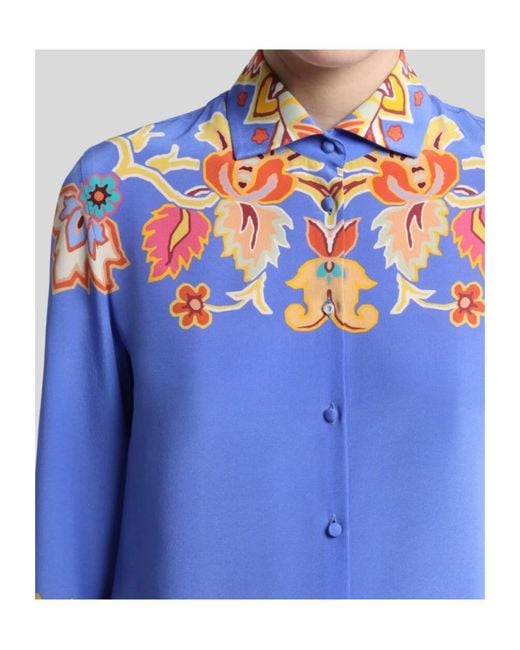 Etro Blue Printed Crepe De Chine Shirt