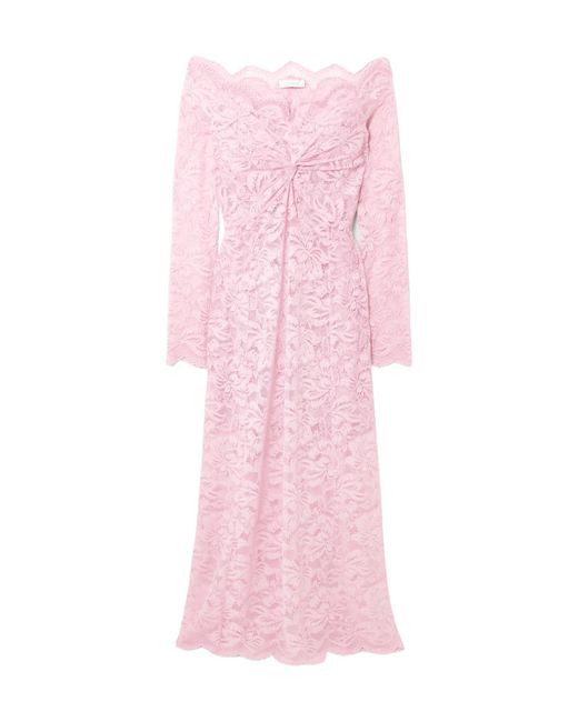 Rabanne Pink Off-Shoulder Stretch Lace Dress