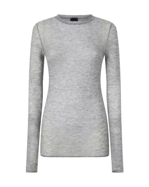 Pinko Gray Long-Sleeved Knitted Sheer T-Shirt