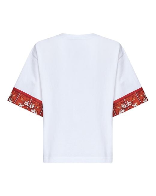 Dolce & Gabbana White Jersey T-Shirt With Maiolica-Print Scarf