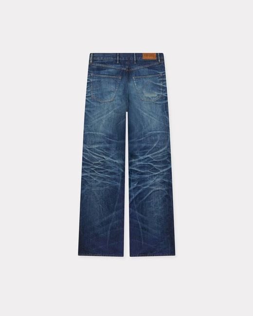 KENZO Blue Logo Patch Straight Leg Jeans for men