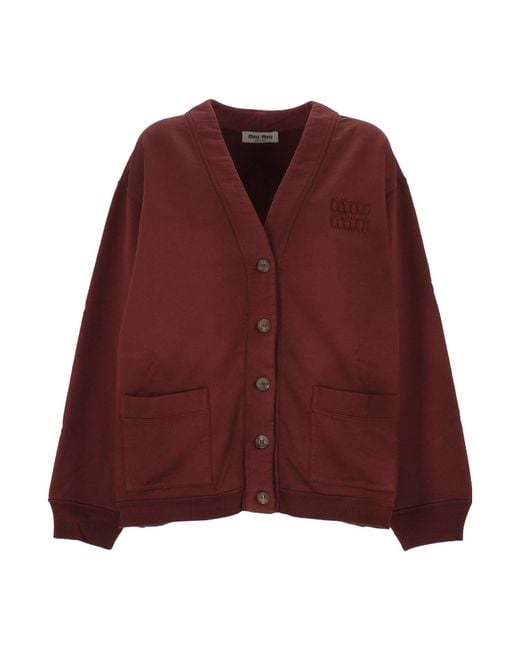 Miu Miu Red Button-Up Fleece Sweatshirt