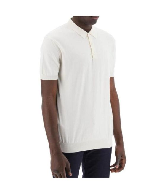 Baracuta White Fine Knit Polo Shirt for men