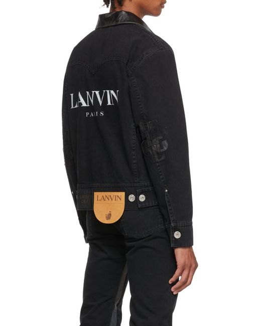 Lanvin Black Logo-Print Distressed Denim Jacket for men