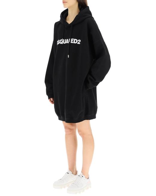 DSquared² Black Logo-Print Hooded Sweatshirt Dress