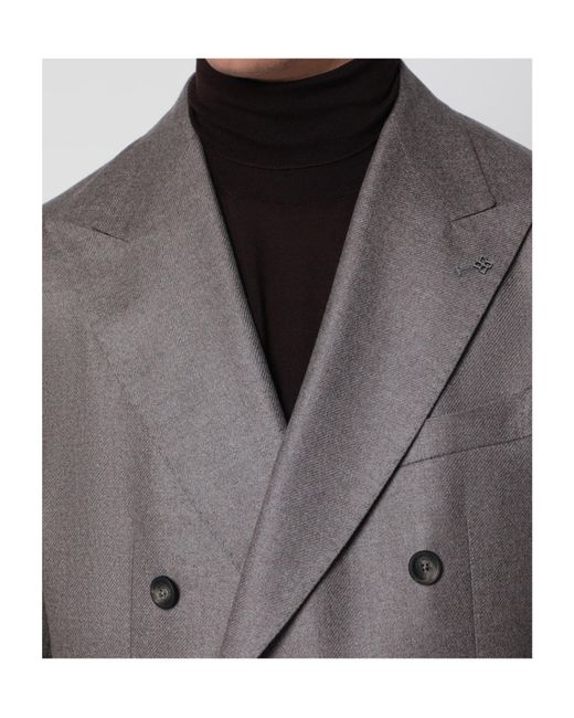 Tagliatore Gray Double-Breasted Blend Coat for men