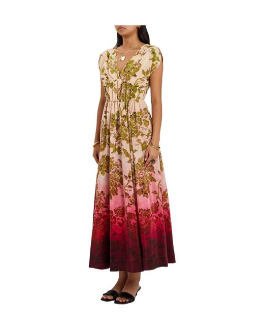 LaDoubleJ White Printed Smocked Silk Midi Dress
