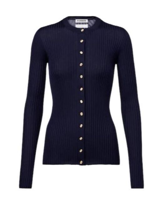 Jil Sander Blue Ribbed-Knit Silk Cardigan