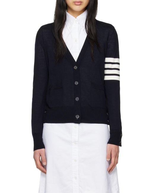 Thom Browne Black 4 Bar V-Neck Cardigan