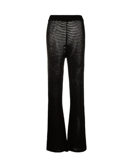 Nanushka Black Bazia Crochet-Knit Slim Trousers