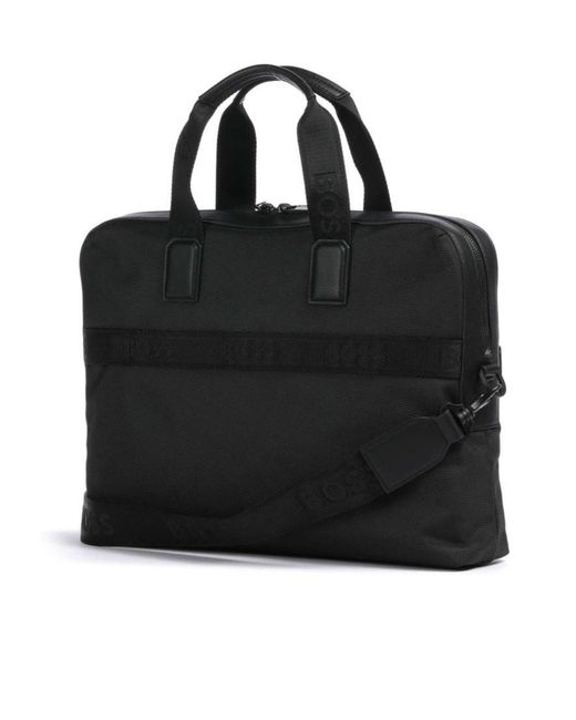 Boss Black Boss Ray Logo Embossed Zipped Laptop Bag for men