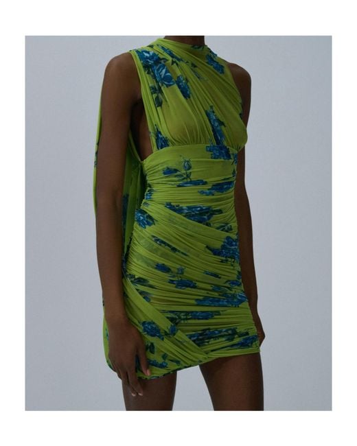 Magda Butrym Green Gathered Cupro Jersey Mini Dress