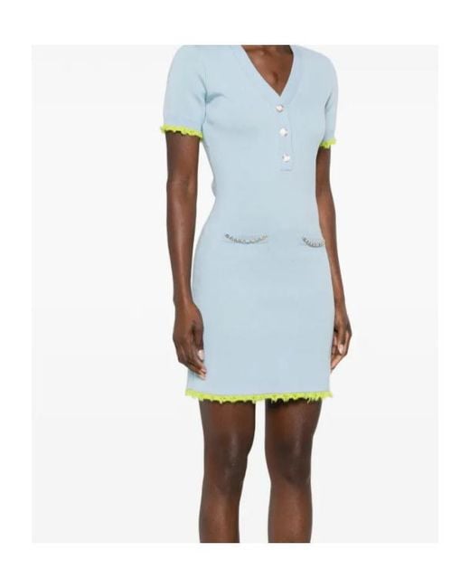 Casablanca Blue Pearl-Embellishment Mini Dress