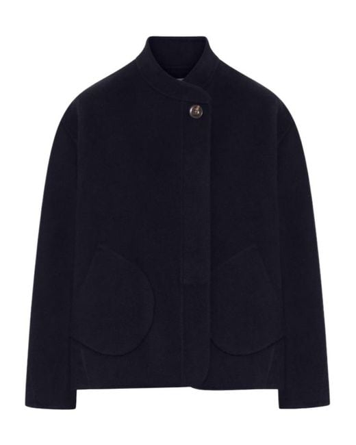 Soeur Blue Stand Collar Short Wool Jacket