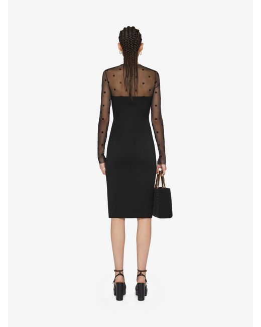 Givenchy Black V-Neck Sheer Monogrammed Midi Dress