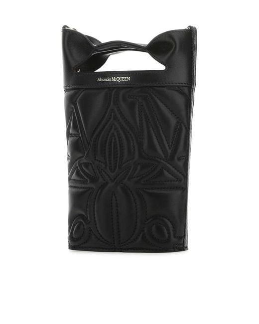 McQueen Black Logo Printed Bucket Bag