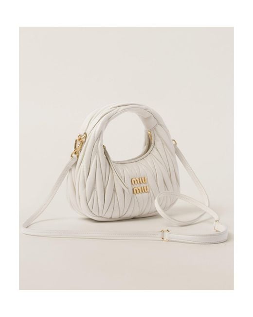 Miu Miu White Wander Matelassé Nappa Leather Hobo Mini-Bag