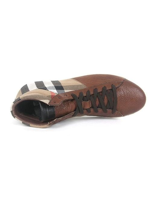 Burberry Brown Check High-Top Skate Shoes for men