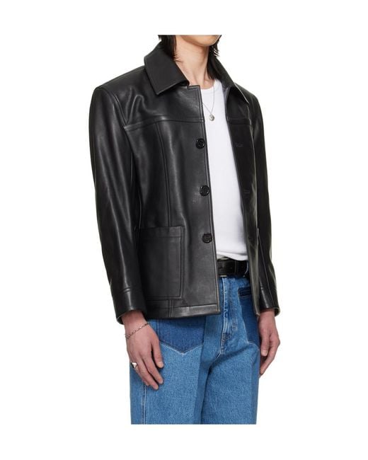 Lu'u Dan Black Bruce Lee X Collaboration Creep Collared Leather Jacket for men