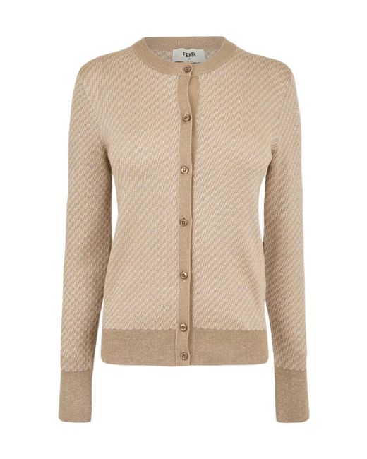 Fendi Natural Round-Neck Long-Sleeve Knitted Sweater