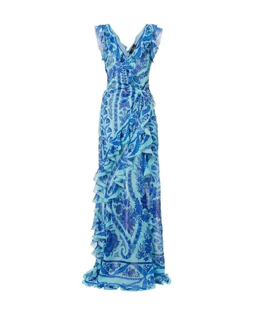 Etro Blue Floral Ruffle Dress