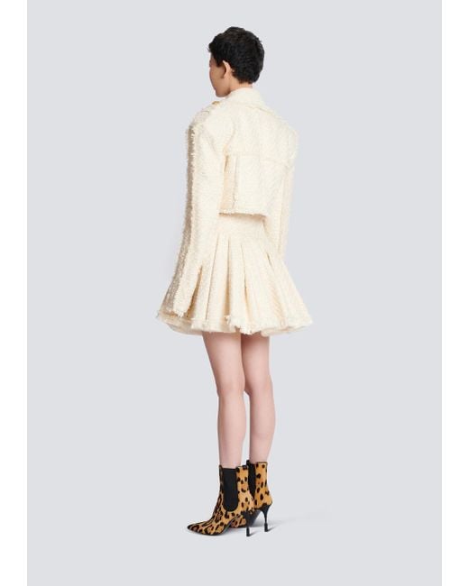 Balmain Natural Short Fringed Tweed Jacket