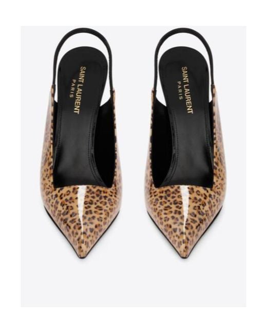 Saint Laurent Metallic Raven Slingback Leopard-Print Pumps