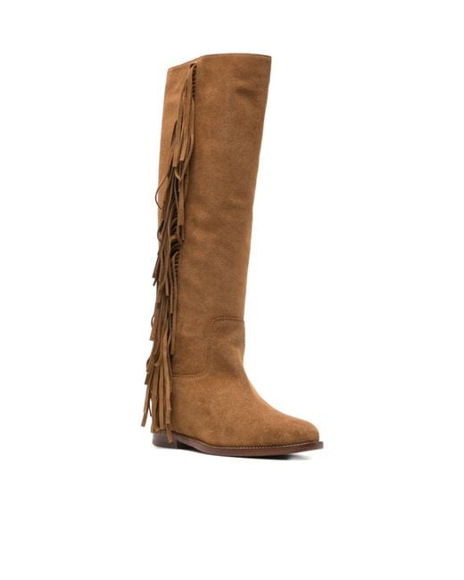 Via Roma 15 Brown Fringe-Detail Knee Length Boots