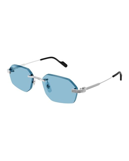 Cartier Blue Rimless Geometric-Frame Sunglasses for men
