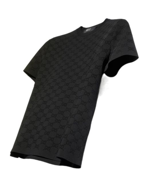 Gucci Black Monogram Knit T-Shirt for men