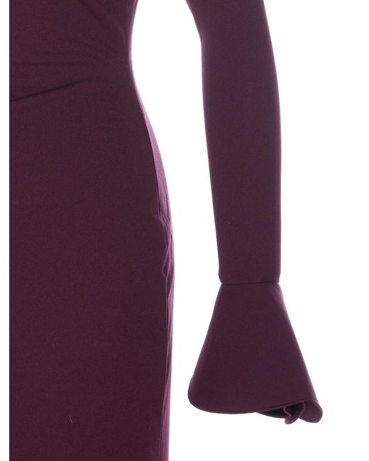 Solace London Purple London Anica Flounce-Sleeve Dress