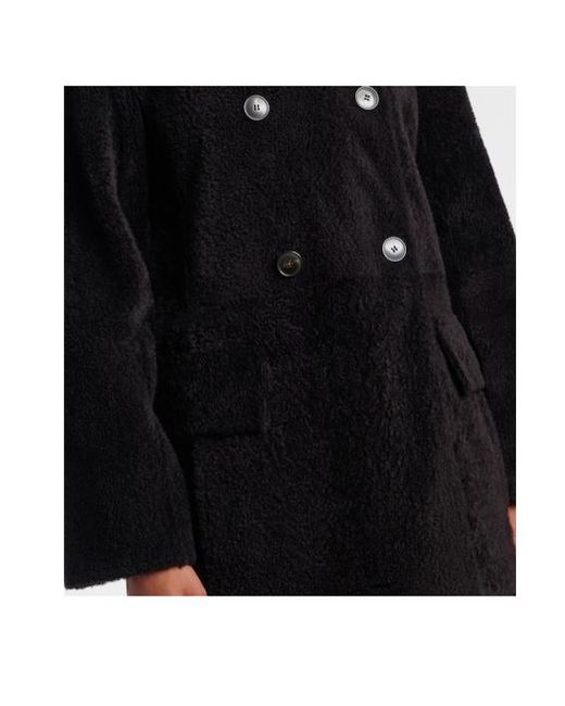 Yves Salomon Black Double-Breasted Shearling Coat
