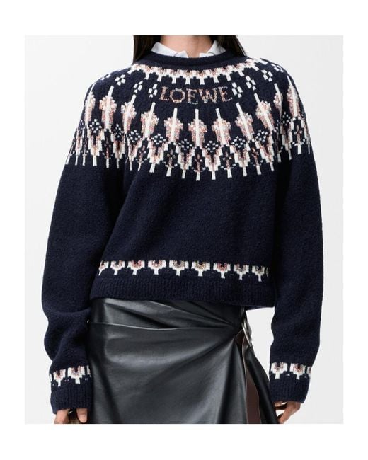 Loewe Blue Fair Isle Pattern Crewneck Jumper