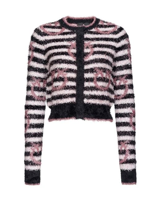 Pinko Black Logo-Print Striped Cardigan