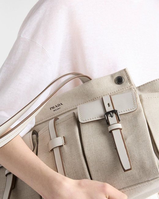 Prada Multicolor Route Large Canvas And Leather Tote Bag