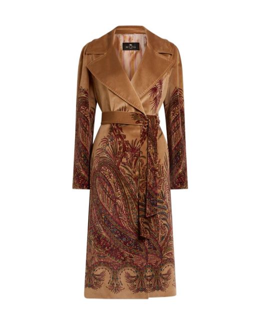 Etro Brown Velvet Coat With Print