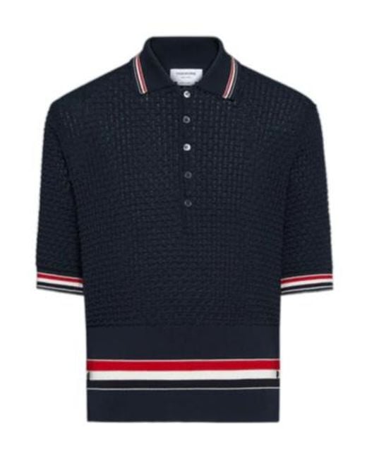 Thom Browne Blue Float Ripple Stitch Rwb Stripe Polo Shirt for men