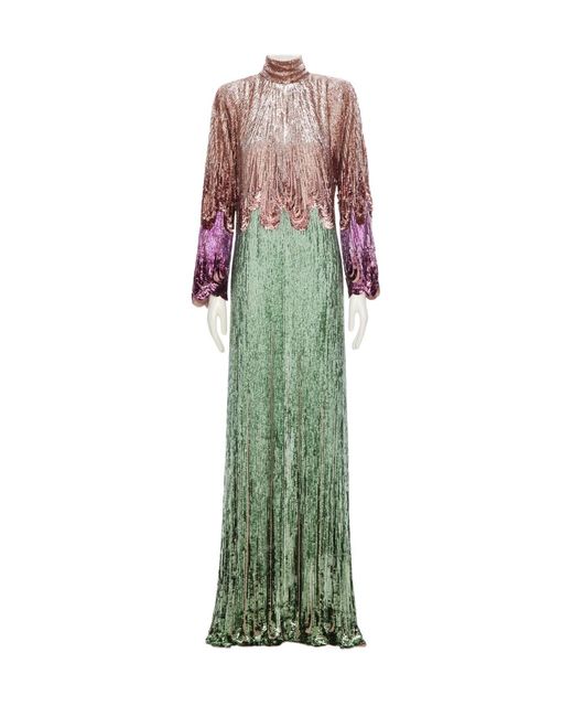 Valentino Green High-Neck Long-Sleeved Dress