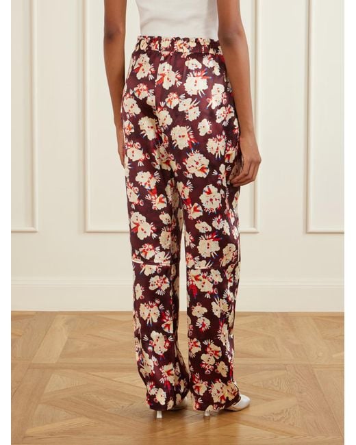 Rabanne Red Floral-Patterned Silk Trousers