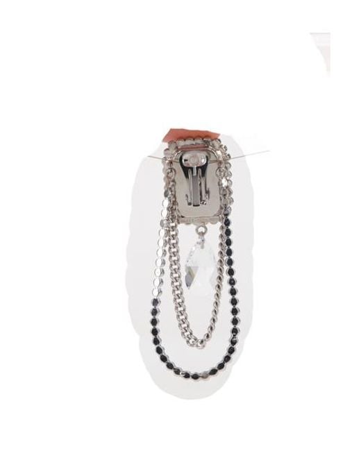 Alessandra Rich White Crystal-Embellished Drop Chain Earrings