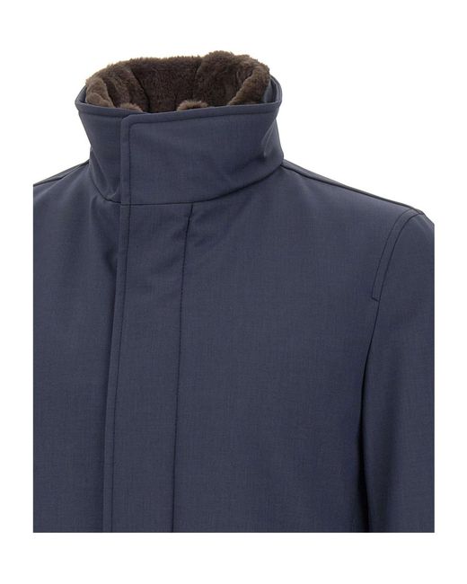 Herno Blue Faux Fur Collar Parka for men