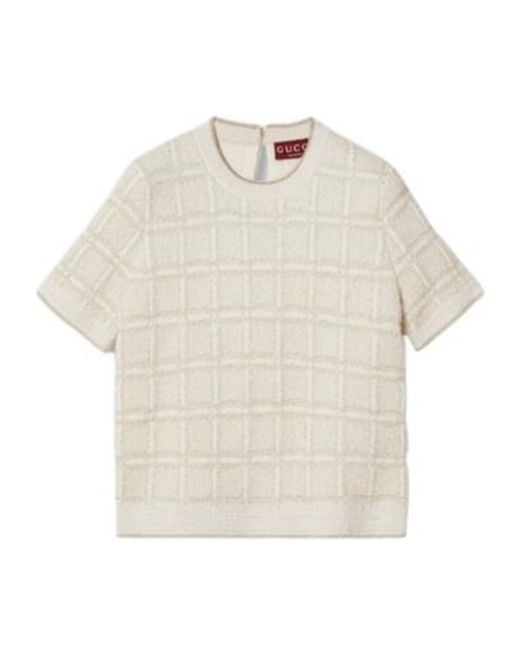 Gucci White Wool And Lamé Check Jacquard Top