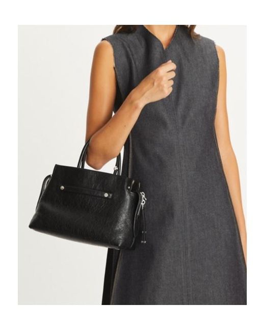 Tory Burch Black Mercer Distressed Satchel Tote Bag
