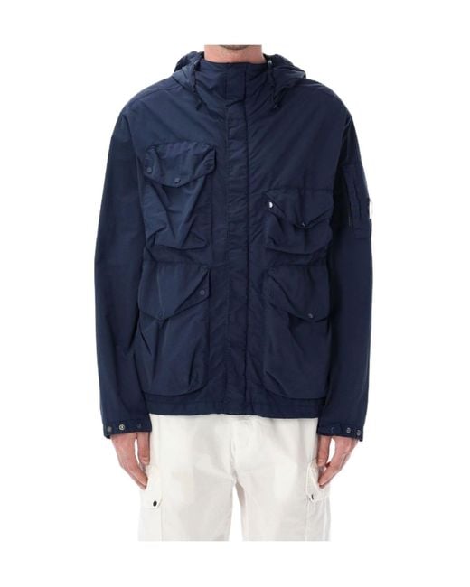C P Company Blue Flatt Nylon Goggle Hooded Jacket for men