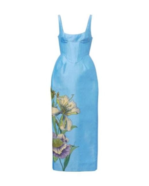 ALÉMAIS Blue Donata Floral Taffeta Bustier Dress