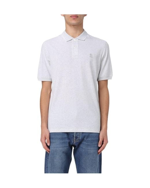 Brunello Cucinelli Blue Embroidered Polo Shirt for men