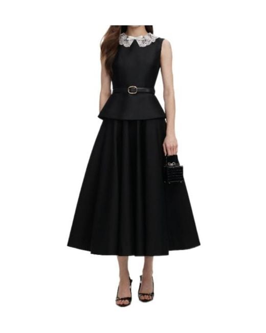 Self-Portrait Black Taffeta Peplum Midi Dress