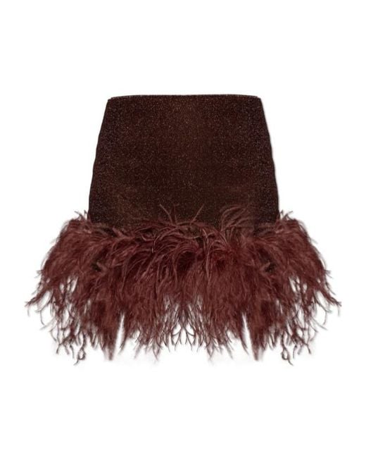 Oseree Brown Oséree Lurex Thread Feather-Detailed Skirt