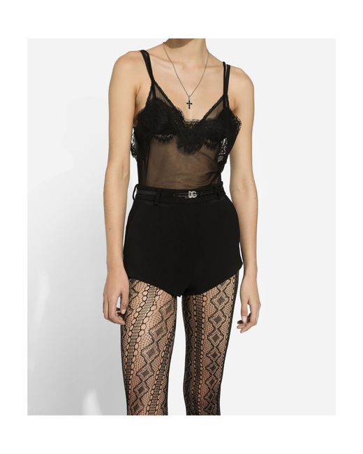 Dolce & Gabbana Black Tulle Top With Lace Details