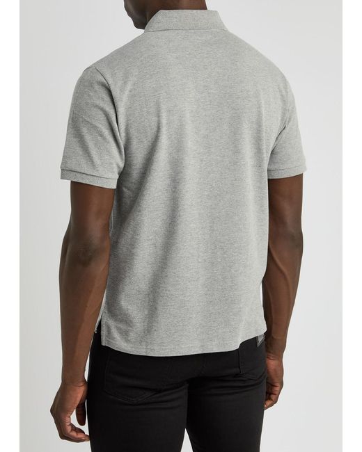 Saint Laurent Gray Logo-Embroidered Piqué Cotton Polo Shirt for men
